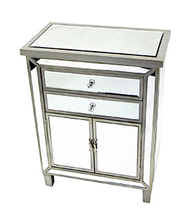 Silver mirrored cabinet with two drawers and two doors
